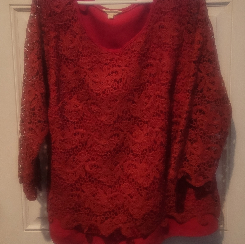 Burgundy Lace Long Sleeve Blouse